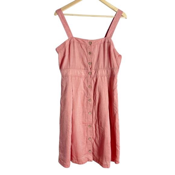 Gramicci Coral Pink Cotton Button Front Sleeveless Mini Dress Size Large - Picture 1 of 10